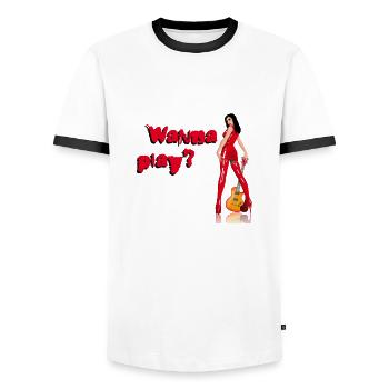 rock_babe_a_wanna_play - T-shirt contrasté Homme - blanc/noir - Devant - AI Model Female 172 light (172cm) & AI Model Male 178 dark (178cm)