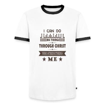 Jesus Christ Strengthens me - Jesus Hilft mir - Männer Kontrast-T-Shirt - Weiß/Schwarz - Vorne - AI Model Female 172 light (172cm) & AI Model Male 178 dark (178cm)