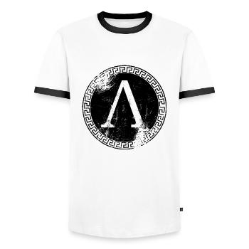 spartan roundel new 2 - Männer Kontrast-T-Shirt - Weiß/Schwarz - Vorne - AI Model Female 172 light (172cm) & AI Model Male 178 dark (178cm)
