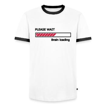 Please wait Brain loading Ladebalken Loading Bar - Männer Kontrast-T-Shirt - Weiß/Schwarz - Vorne - AI Model Female 172 light (172cm) & AI Model Male 178 dark (178cm)