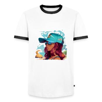 Woman with Red Hair - Men's Ringer Shirt - white/black - Front - AI Model Female 172 light (172cm) & AI Model Male 178 dark (178cm)