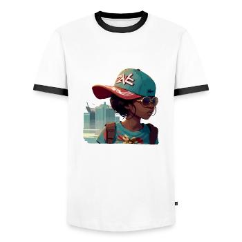Urban Girl avec des lunettes de soleil - T-shirt contrasté Homme - blanc/noir - Devant - AI Model Female 172 light (172cm) & AI Model Male 178 dark (178cm)