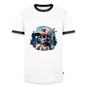 Graveyard Skull with Headphones - Men's Ringer Shirt - white/black - Front - AI Model Female 172 light (172cm) & AI Model Male 178 dark (178cm)