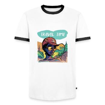 Temps de trajet - T-shirt contrasté Homme - blanc/noir - Devant - AI Model Female 172 light (172cm) & AI Model Male 178 dark (178cm)