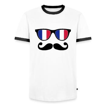 french mustache glasses nerd - like a sir - T-shirt contrasté Homme - blanc/noir - Devant - AI Model Female 172 light (172cm) & AI Model Male 178 dark (178cm)