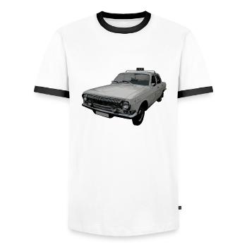 Wolga Taxi Wolga M24 - Männer Kontrast-T-Shirt - Weiß/Schwarz - Vorne - AI Model Female 172 light (172cm) & AI Model Male 178 dark (178cm)
