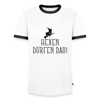 hexen_duerfen_das_12_2016_01_1c - Männer Kontrast-T-Shirt - Weiß/Schwarz - Vorne - AI Model Female 172 light (172cm) & AI Model Male 178 dark (178cm)