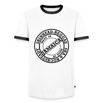 skinheadreggae_made_in_jamaica - Männer Kontrast-T-Shirt - Weiß/Schwarz - Vorne - AI Model Female 172 light (172cm) & AI Model Male 178 dark (178cm)