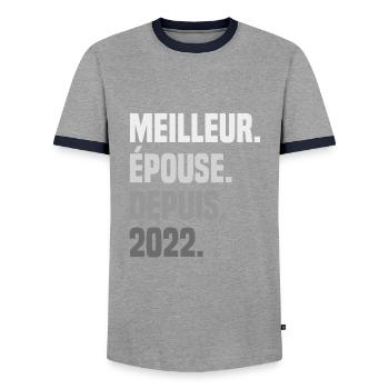Meilleure épouse depuis 2022 - T-shirt contrasté Homme - gris/marine  - Devant - AI Model Female 172 light (172cm) & AI Model Male 178 light (178cm)