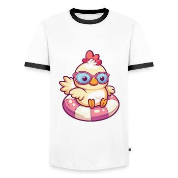 Huhn Sommer Comic - Männer Kontrast-T-Shirt - Weiß/Schwarz - Vorne - AI Model Female 172 light (172cm) & AI Model Male 178 dark (178cm)