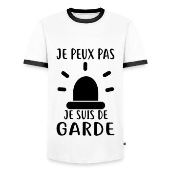 JE SUIS DE GARDE - T-shirt contrasté Homme - blanc/noir - Devant - AI Model Female 172 light (172cm) & AI Model Male 178 dark (178cm)