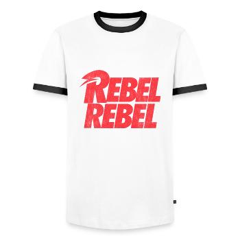 David Bowie Rebel Rebel Red - Men's Ringer Shirt - white/black - Front - AI Model Female 172 light (172cm) & AI Model Male 178 dark (178cm)