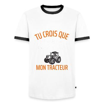 t shirt tracteur humour tracteur cadeau - T-shirt contrasté Homme - blanc/noir - Devant - AI Model Female 172 light (172cm) & AI Model Male 178 dark (178cm)