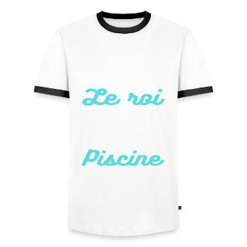 T shirt piscine roi de la piscine humour cadeau. - T-shirt contrasté Homme - blanc/noir - Devant - AI Model Female 172 light (172cm) & AI Model Male 178 dark (178cm)