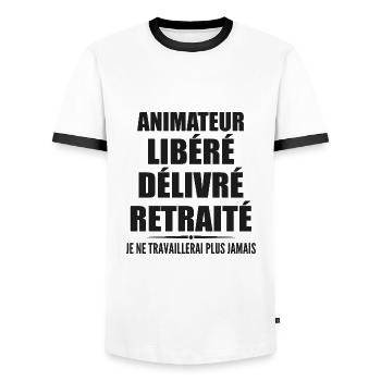 Animateur célèbre sa retraite avec humour cadeau - T-shirt contrasté Homme - blanc/noir - Devant - AI Model Female 172 light (172cm) & AI Model Male 178 dark (178cm)