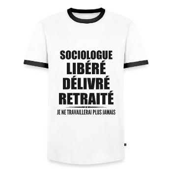 Sociologue célèbre sa retraite avec humour cadeau - T-shirt contrasté Homme - blanc/noir - Devant - AI Model Female 172 light (172cm) & AI Model Male 178 dark (178cm)