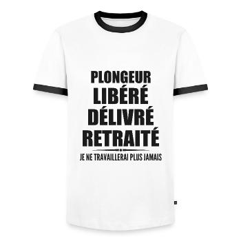 Plongeur célèbre sa retraite avec humour cadeau - T-shirt contrasté Homme - blanc/noir - Devant - AI Model Female 172 light (172cm) & AI Model Male 178 dark (178cm)