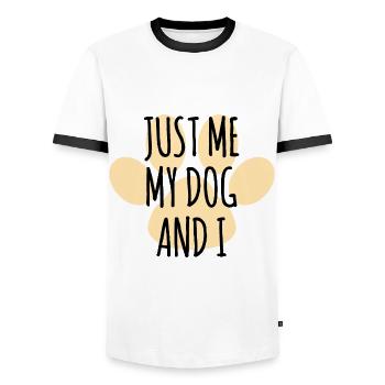 Juste moi, mon chien et moi. Citation d’amoureux des chiens - T-shirt contrasté Homme - blanc/noir - Devant - AI Model Female 172 light (172cm) & AI Model Male 178 dark (178cm)