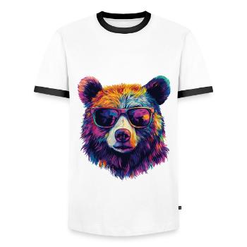 Lunettes de soleil ours - T-shirt contrasté Homme - blanc/noir - Devant - AI Model Female 172 light (172cm) & AI Model Male 178 dark (178cm)