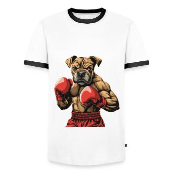 Chien Boxer - T-shirt contrasté Homme - blanc/noir - Devant - AI Model Female 172 light (172cm) & AI Model Male 178 dark (178cm)