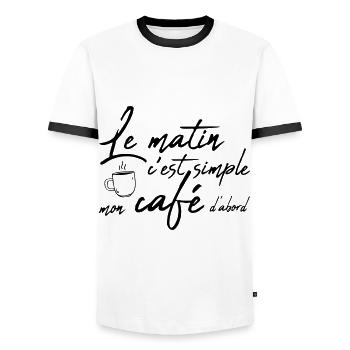 Mon café d'abord le matin - T-shirt contrasté Homme - blanc/noir - Devant - AI Model Female 172 light (172cm) & AI Model Male 178 dark (178cm)