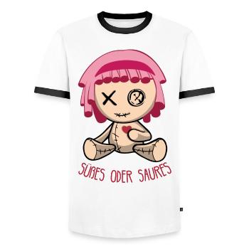 Poupée d'Halloween - T-shirt contrasté Homme - blanc/noir - Devant - AI Model Female 172 light (172cm) & AI Model Male 178 dark (178cm)