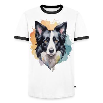 Border Collie Hund Cool Bunt - Männer Kontrast-T-Shirt - Weiß/Schwarz - Vorne - AI Model Female 172 light (172cm) & AI Model Male 178 dark (178cm)