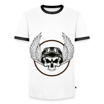 Rocker - Skull with wings - Art Design - T-shirt contrasté Homme - blanc/noir - Devant - AI Model Female 172 light (172cm) & AI Model Male 178 dark (178cm)