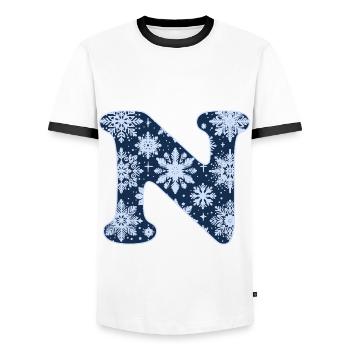 Lettre N flocons de neige - T-shirt contrasté Homme - blanc/noir - Devant - AI Model Female 172 light (172cm) & AI Model Male 178 dark (178cm)