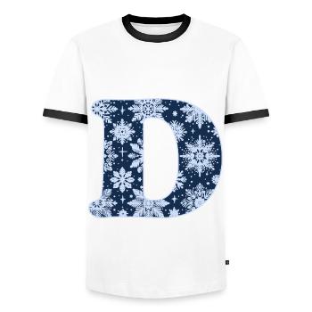 Buchstabe D Schneeflocken - Männer Kontrast-T-Shirt - Weiß/Schwarz - Vorne - AI Model Female 172 light (172cm) & AI Model Male 178 dark (178cm)