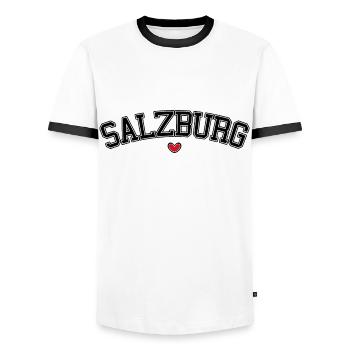 Salzburg Herz Schrift - Männer Kontrast-T-Shirt - Weiß/Schwarz - Vorne - AI Model Female 172 light (172cm) & AI Model Male 178 dark (178cm)