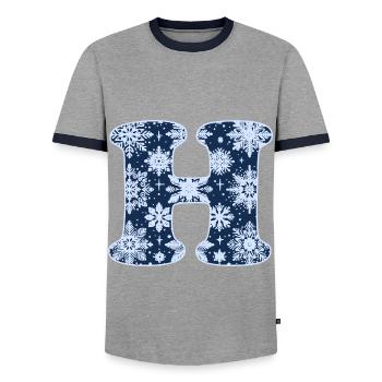 Letter H Snowflakes - Men's Ringer Shirt - grey/navy  - Front - AI Model Female 172 light (172cm) & AI Model Male 178 light (178cm)