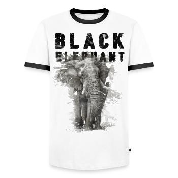 T-Shirt Black Elephant - Männer Kontrast-T-Shirt - Weiß/Schwarz - Vorne - AI Model Female 172 light (172cm) & AI Model Male 178 dark (178cm)