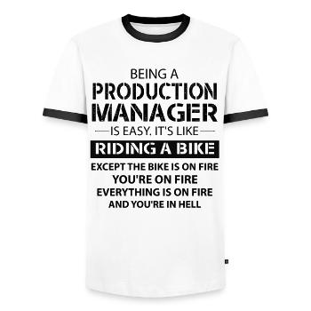 Being A Production Manager Like The Bike On Fire - Men's Ringer Shirt - white/black - Front - AI Model Female 172 light (172cm) & AI Model Male 178 dark (178cm)