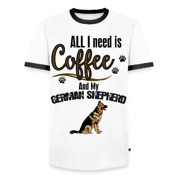 All I need is Coffee and my German Shepherd - Men's Ringer Shirt - white/black - Front - AI Model Female 172 light (172cm) & AI Model Male 178 dark (178cm)