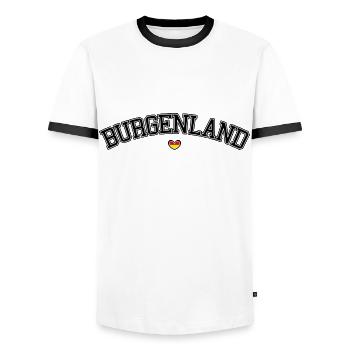 Burgenland Herz Schrift - Männer Kontrast-T-Shirt - Weiß/Schwarz - Vorne - AI Model Female 172 light (172cm) & AI Model Male 178 dark (178cm)