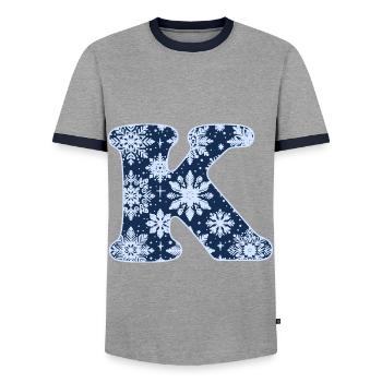 Letter K Snowflakes - Men's Ringer Shirt - grey/navy  - Front - AI Model Female 172 light (172cm) & AI Model Male 178 light (178cm)
