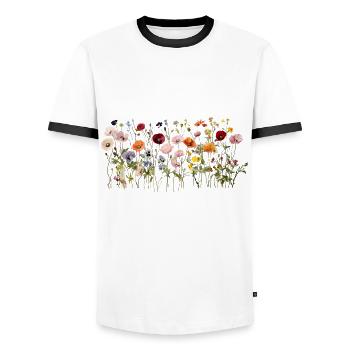 Wildflower Meadow – Natural Watercolor Blooms - Men's Ringer Shirt - white/black - Front - AI Model Female 172 light (172cm) & AI Model Male 178 dark (178cm)