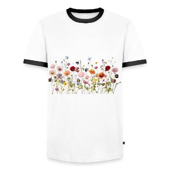 Wildflower Meadow – Natural Watercolor Blooms - Men's Ringer Shirt - white/black - Front - AI Model Female 172 light (172cm) & AI Model Male 178 dark (178cm)