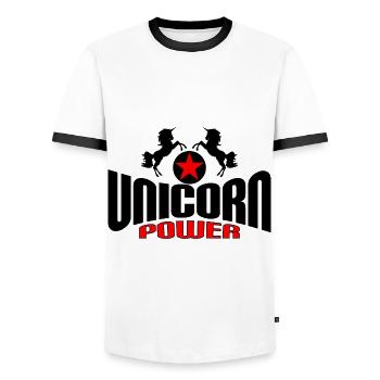 Le pouvoir de la licorne - T-shirt contrasté Homme - blanc/noir - Devant - AI Model Female 172 light (172cm) & AI Model Male 178 dark (178cm)