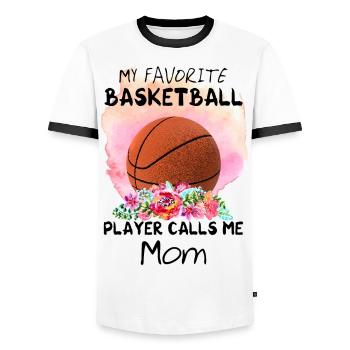 Aquarelle Basket-ball Maman - T-shirt contrasté Homme - blanc/noir - Devant - AI Model Female 172 light (172cm) & AI Model Male 178 dark (178cm)