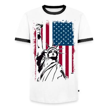 Statue de la Liberté Amérique - T-shirt contrasté Homme - blanc/noir - Devant - AI Model Female 172 light (172cm) & AI Model Male 178 dark (178cm)
