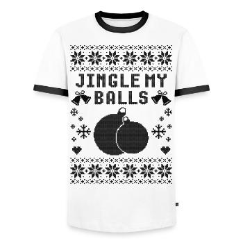 Jingle My Balls Ugly Christmas - Men's Ringer Shirt - white/black - Front - AI Model Female 172 light (172cm) & AI Model Male 178 dark (178cm)