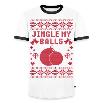 Jingle My Balls Ugly Christmas - Men's Ringer Shirt - white/black - Front - AI Model Female 172 light (172cm) & AI Model Male 178 dark (178cm)
