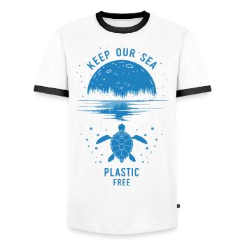 Keep Our Sea Plastic Free - Men's Ringer Shirt - white/black - Front - AI Model Female 172 light (172cm) & AI Model Male 178 dark (178cm)