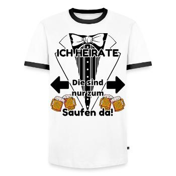 Ich heirate die sind nur zum Saufen hier - Männer Kontrast-T-Shirt - Weiß/Schwarz - Vorne - AI Model Female 172 light (172cm) & AI Model Male 178 dark (178cm)