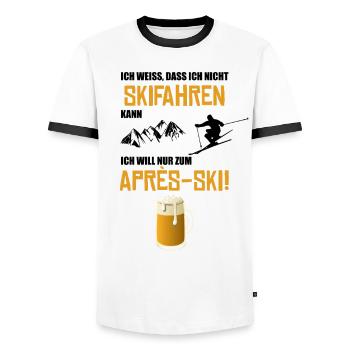 SKI Apres ski - Männer Kontrast-T-Shirt - Weiß/Schwarz - Vorne - AI Model Female 172 light (172cm) & AI Model Male 178 dark (178cm)