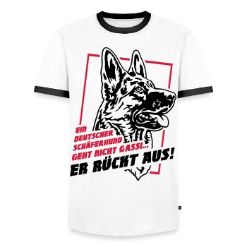 633 Ein Schäferhund geht nicht Gassi, er rückt aus - Männer Kontrast-T-Shirt - Weiß/Schwarz - Vorne - AI Model Female 172 light (172cm) & AI Model Male 178 dark (178cm)