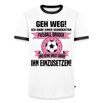Verrückter Bruder Fußball - Männer Kontrast-T-Shirt - Weiß/Schwarz - Vorne - AI Model Female 172 light (172cm) & AI Model Male 178 dark (178cm)