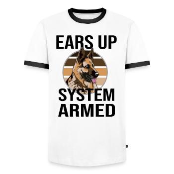 German Shepherd Dog Owner Dog Gassi - Men's Ringer Shirt - white/black - Front - AI Model Female 172 light (172cm) & AI Model Male 178 dark (178cm)